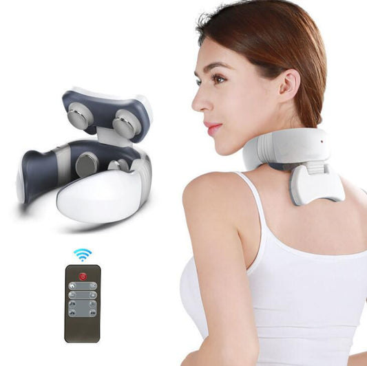 Magnetic Pulse Vibration Neck Massager for Pain Relief, Relaxing Health Deep Tissue Cervical, Remote Control